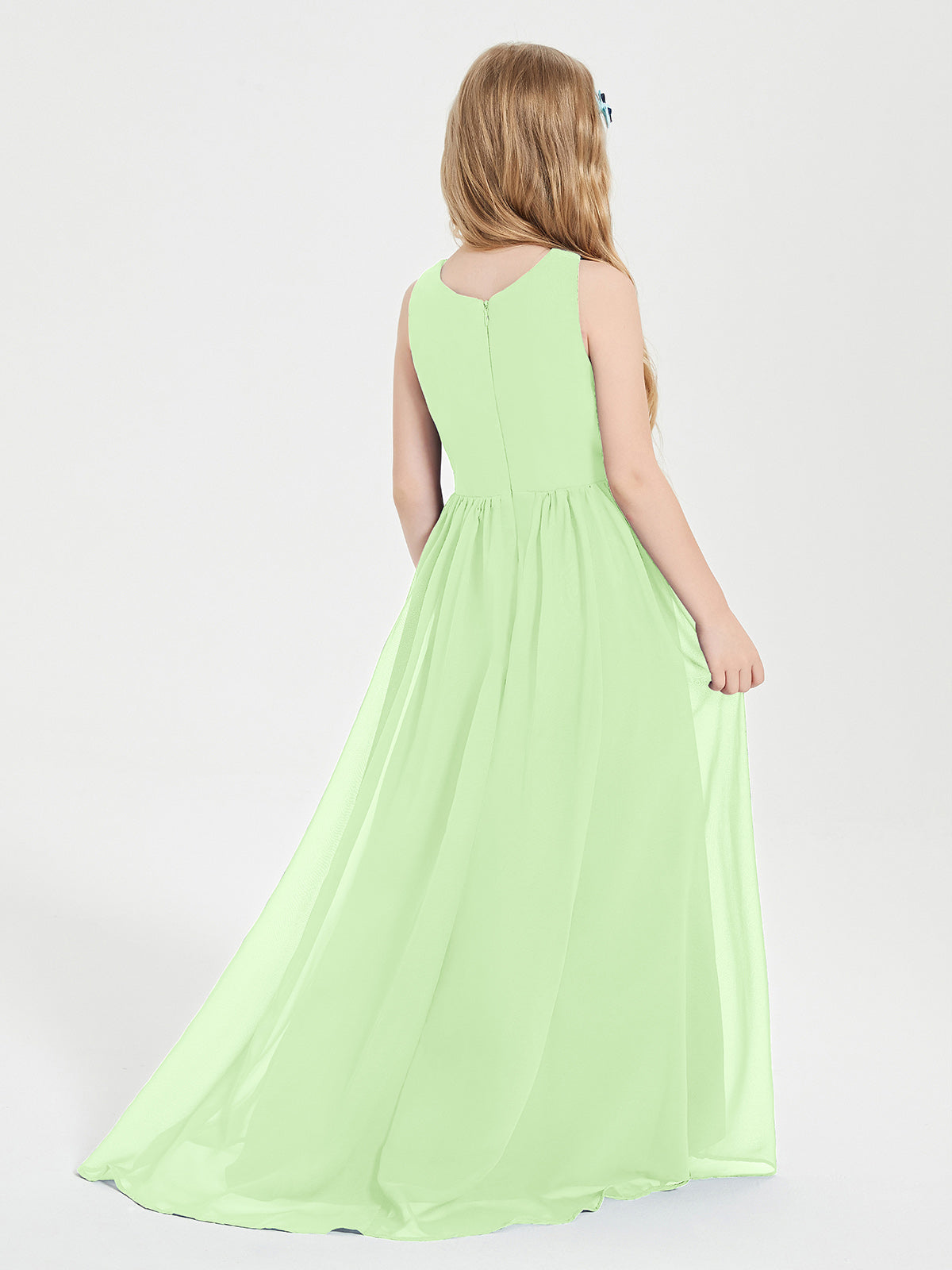 Asymmetrical Junior Bridesmaid Dresses with Scoop Neckline Sage